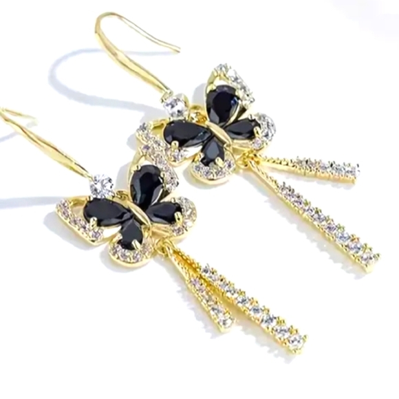 SMOKEY QUARTZ BUTTERFLY DANGLE EARRINGS / TOPAZ 2-IN DANGLE - Picture 2 of 2